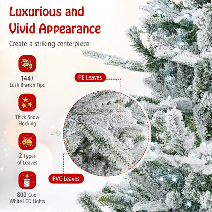 Árbol de Navidad artificial de 8 pies con nieve flocada y luces LED blancas frías