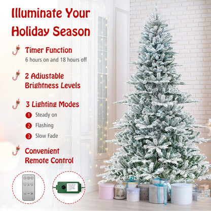 Árbol de Navidad artificial de 8 pies con nieve flocada y luces LED blancas frías