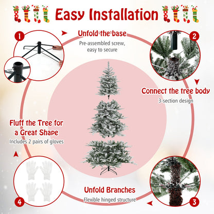 Árbol de Navidad artificial de 8 pies con nieve flocada y luces LED blancas frías