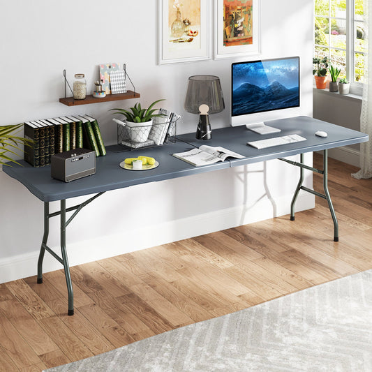 8 ft Portable Folding Table 350 LBS Fold-in-Half Table with HDPE Tabletop - Tampa Home & Garden Store
