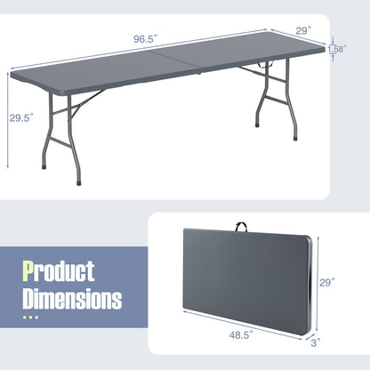 GemGear 8 ft portable folding table, gray HDPE tabletop fold-in-half on Tampa Home & Garden Store