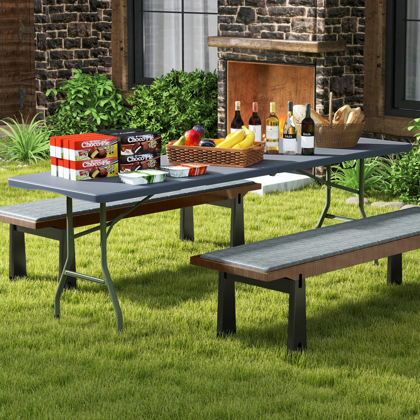 8 ft GemGear portable folding table with 350-lb capacity HDPE tabletop fold-in-half on Tampa Home & Garden Store