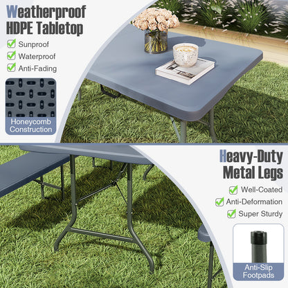 8 ft Portable Folding Table 350 LBS Fold-in-Half Table with HDPE Tabletop