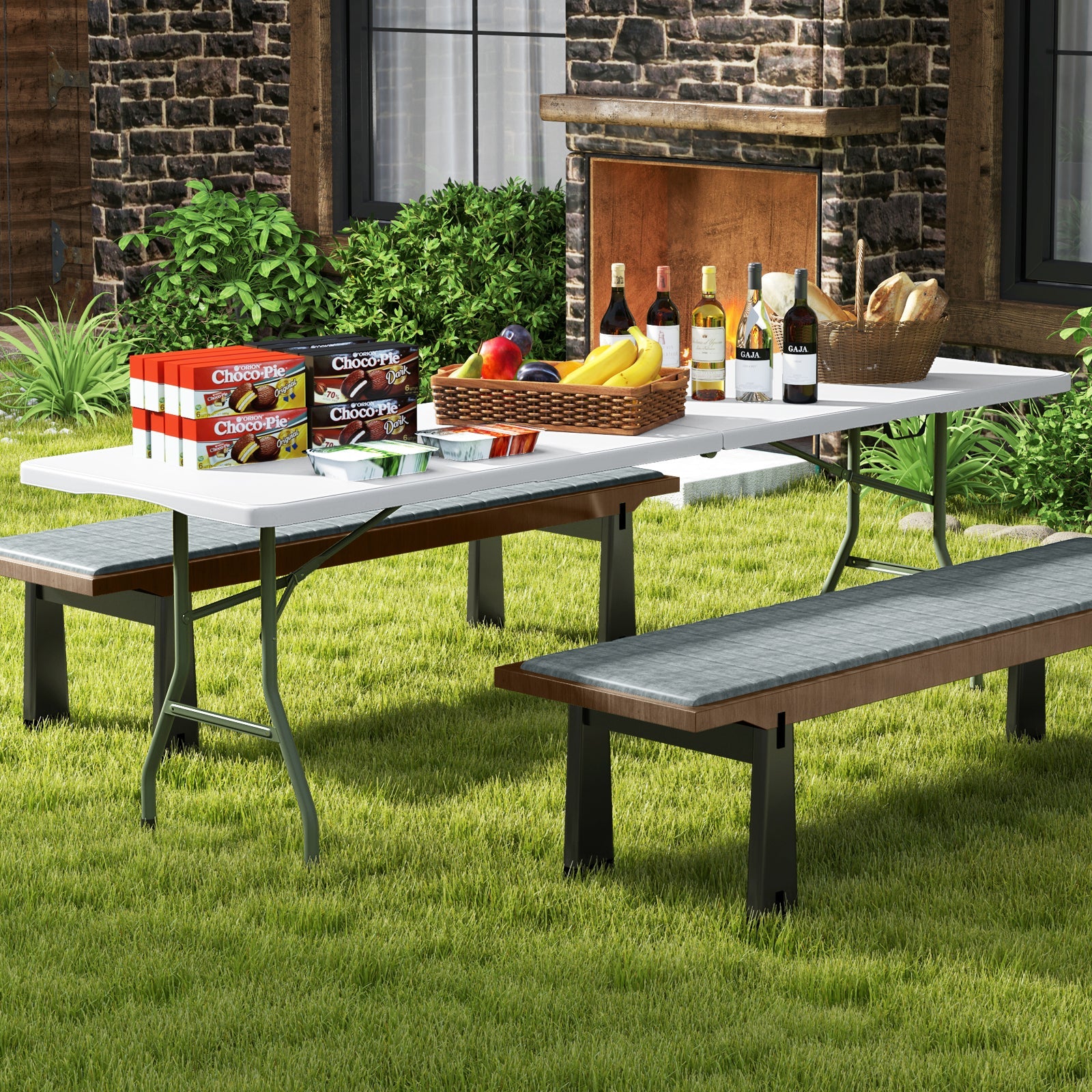 GemGear 8 ft portable folding table with white HDPE tabletop for outdoor parties on Tampa Home & Garden Store