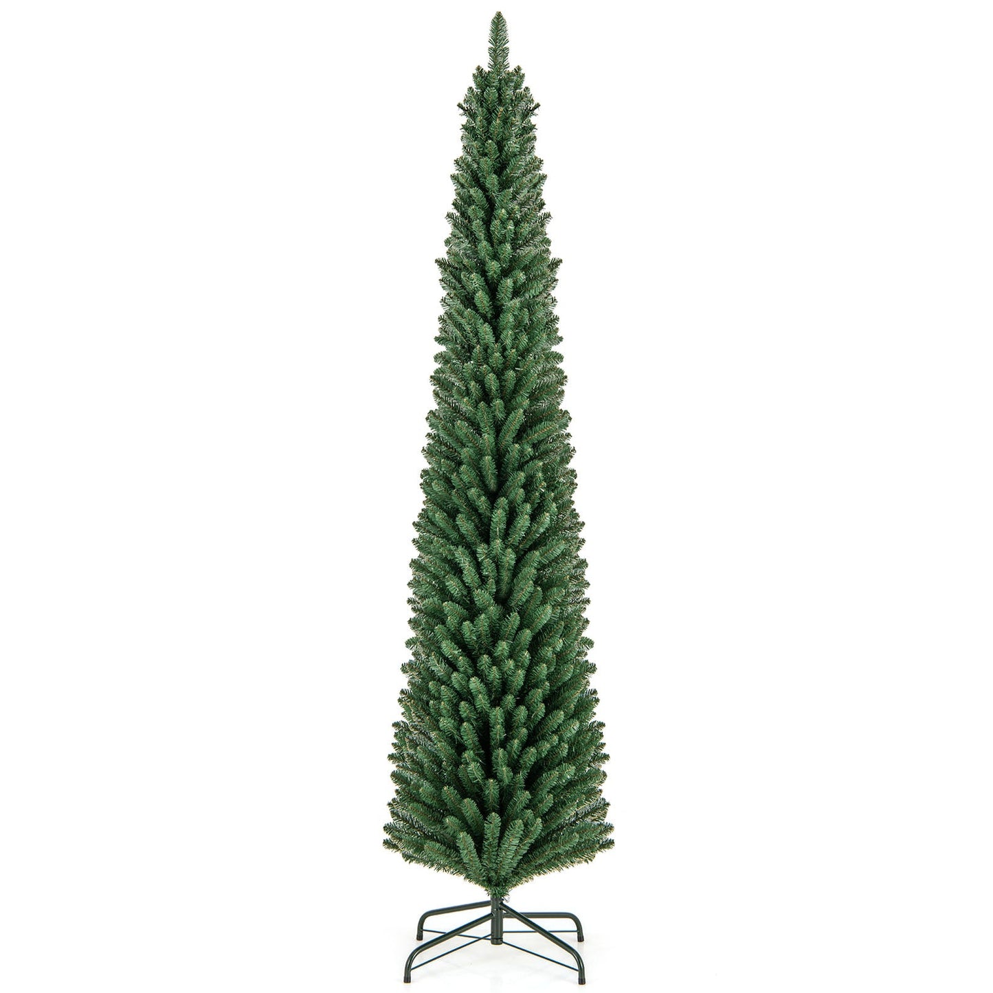 5/6/7/8 ft pencil Christmas tree with memory wire branch tips and upgraded metal stand on Tampa Home & Garden Store