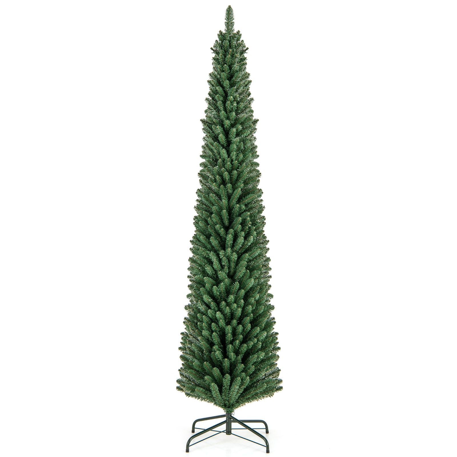 5/6/7/8 ft pencil Christmas tree with memory wire branch tips and upgraded metal stand on Tampa Home & Garden Store
