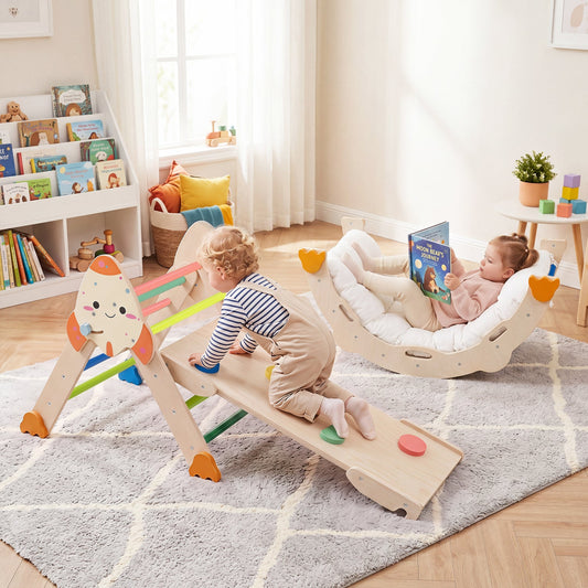 Climbing Toy Set 8-in-1 for Toddlers, rocket-themed wooden frame by DirectDeals on Tampa Home & Garden Store