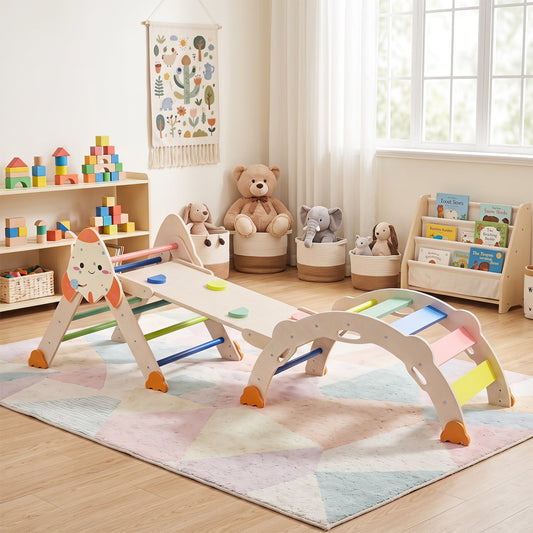 8-in-1 Foldable Climbing Set for Toddlers DirectDeals, wooden climber with ramps and rocket on Tampa Home & Garden Store