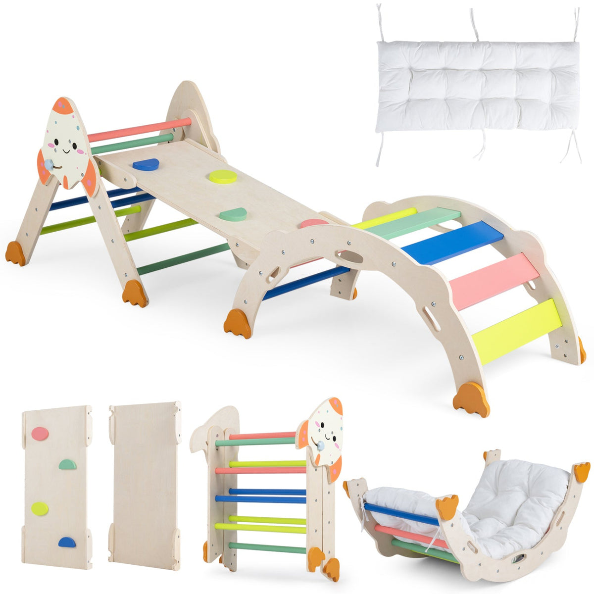 8-in-1 Foldable Climbing Set for Toddlers Rocket Theme DirectDeals wooden frame with rungs on Tampa Home & Garden Store