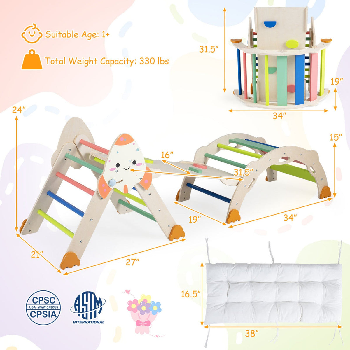 DirectDeals 8-in-1 Foldable Climbing Toy Set rocket-themed wooden frame with colorful rungs on Tampa Home & Garden Store