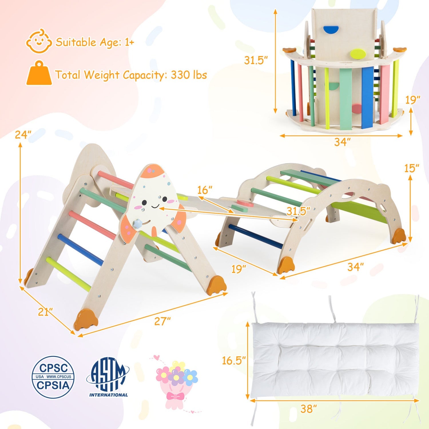 DirectDeals 8-in-1 Foldable Climbing Toy Set rocket-themed wooden frame with colorful rungs on Tampa Home & Garden Store