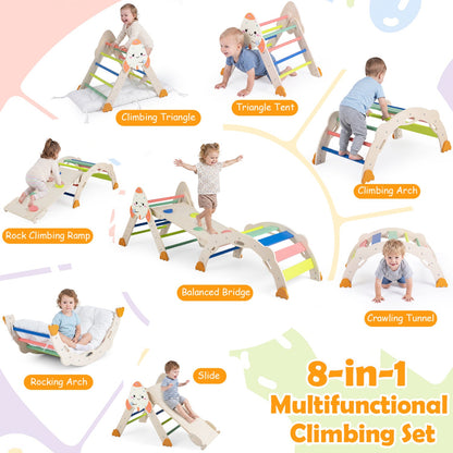 8-in-1 Foldable Climbing Set for Toddlers with Rocket Theme, wooden toy with rainbow rungs on Tampa Home & Garden Store