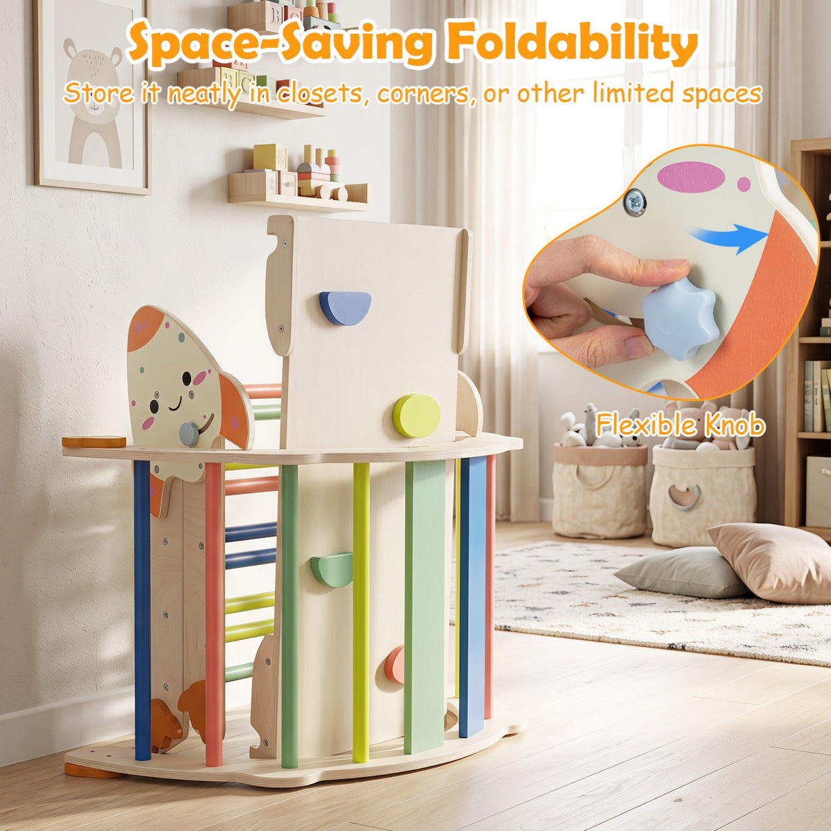 8-in-1 Foldable Climbing Set for Toddlers by DirectDeals, rocket-themed wooden toy on Tampa Home & Garden Store