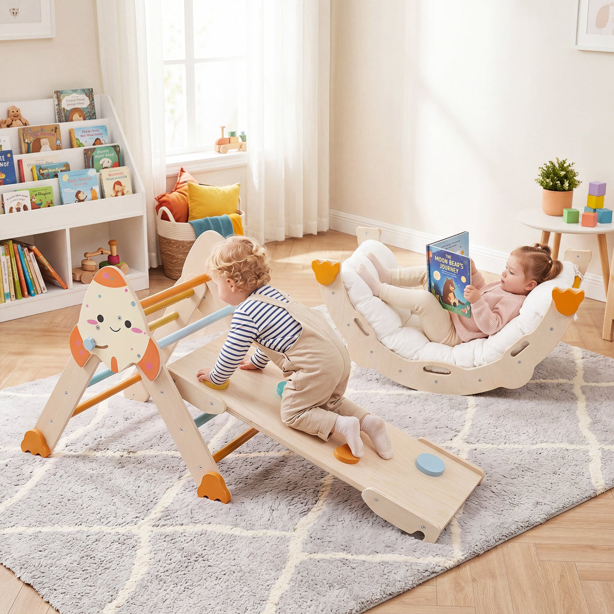 8-in-1 Foldable Climbing Set for Toddlers with Rocket Theme by DirectDeals, wooden frame on Tampa Home & Garden Store