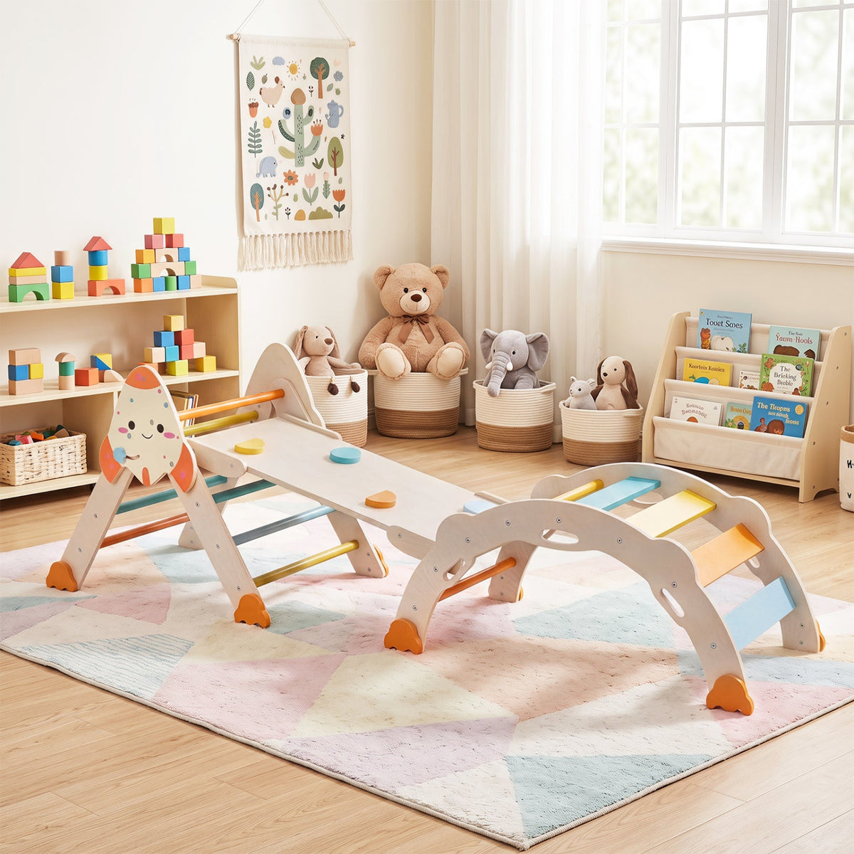 8-in-1 Foldable Climbing Set for Toddlers Rocket Theme DirectDeals; white frame with steps on Tampa Home & Garden Store