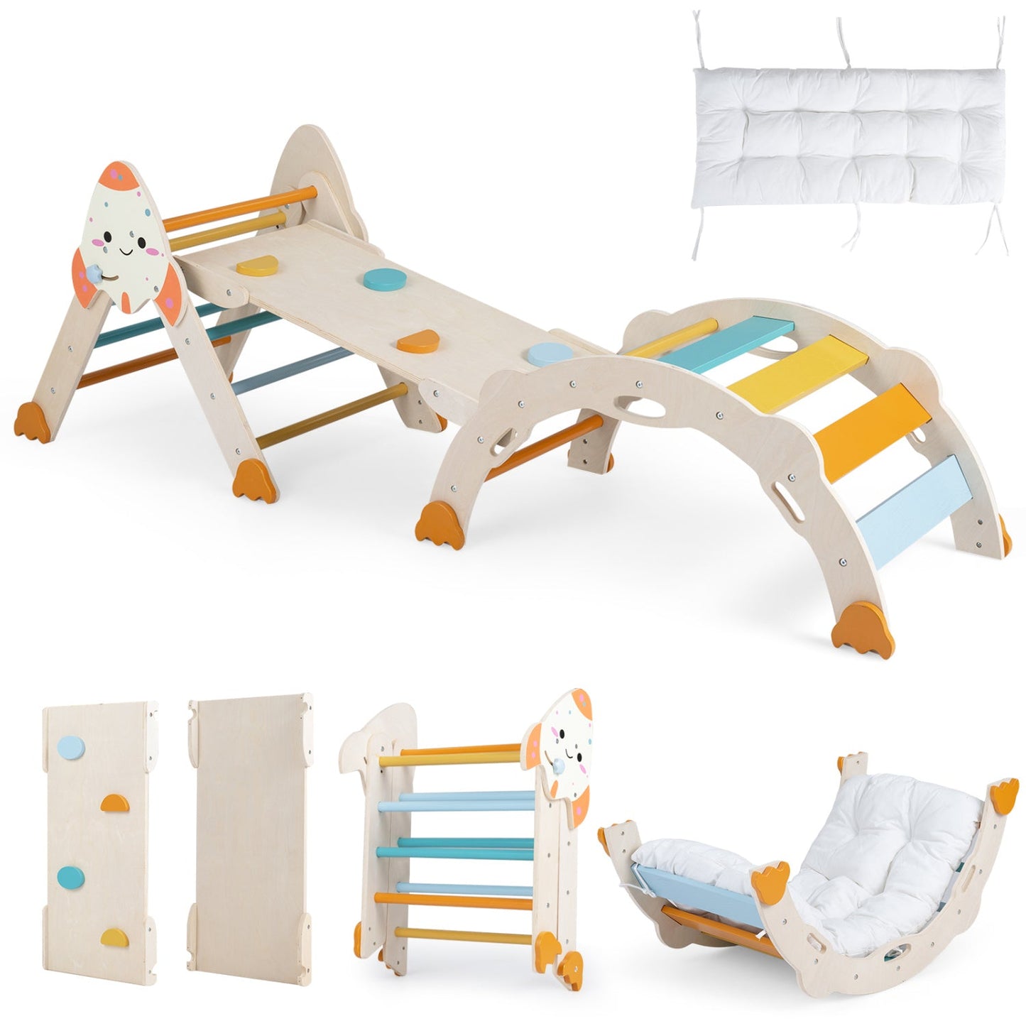 8-in-1 Foldable Climbing Set for Toddlers DirectDeals rocket theme wooden toy with pastel rungs on Tampa Home & Garden Store
