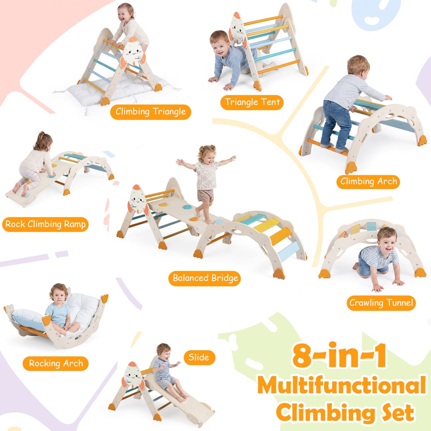 8-in-1 Foldable Climbing Set for Toddlers rocket-themed wooden playset DirectDeals on Tampa Home & Garden Store
