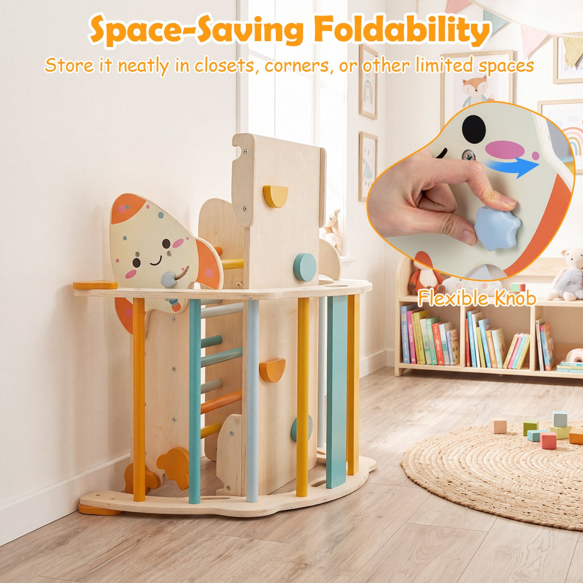 8-in-1 Foldable Climbing Toy Set for Toddlers by DirectDeals, rocket-themed wooden frame on Tampa Home & Garden Store