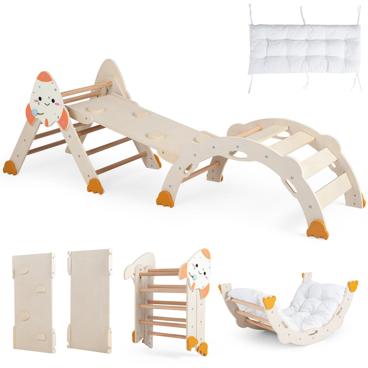 8-in-1 Foldable Climbing Set for Toddlers by DirectDeals with Rocket Theme, wooden climber on Tampa Home & Garden Store