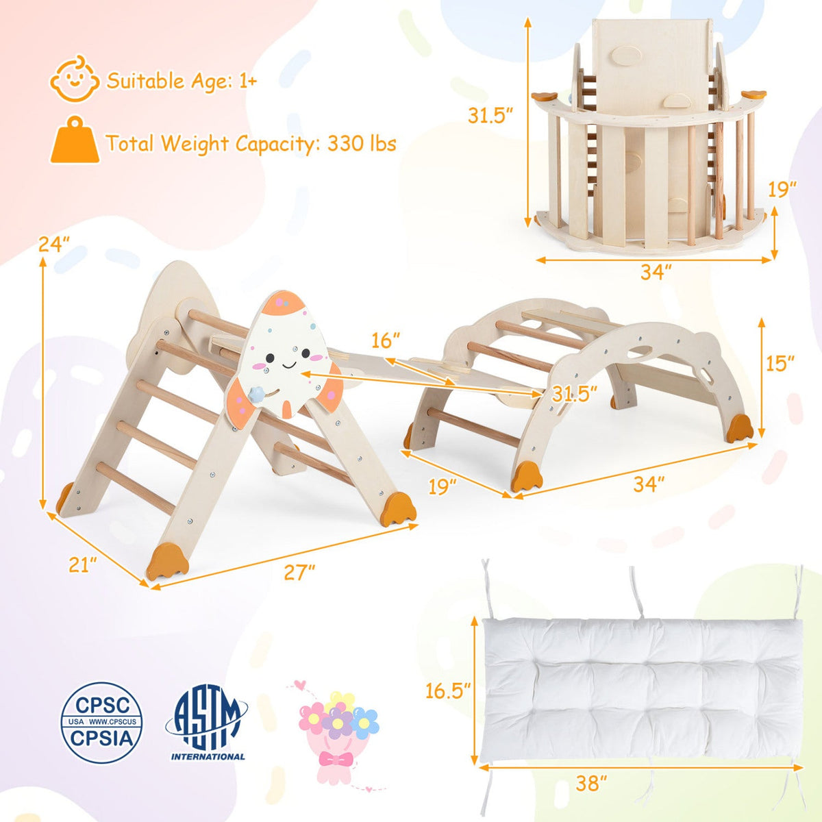 DirectDeals 8-in-1 Foldable Wooden Climbing Toy Set for Toddlers with Rocket Theme on Tampa Home & Garden Store