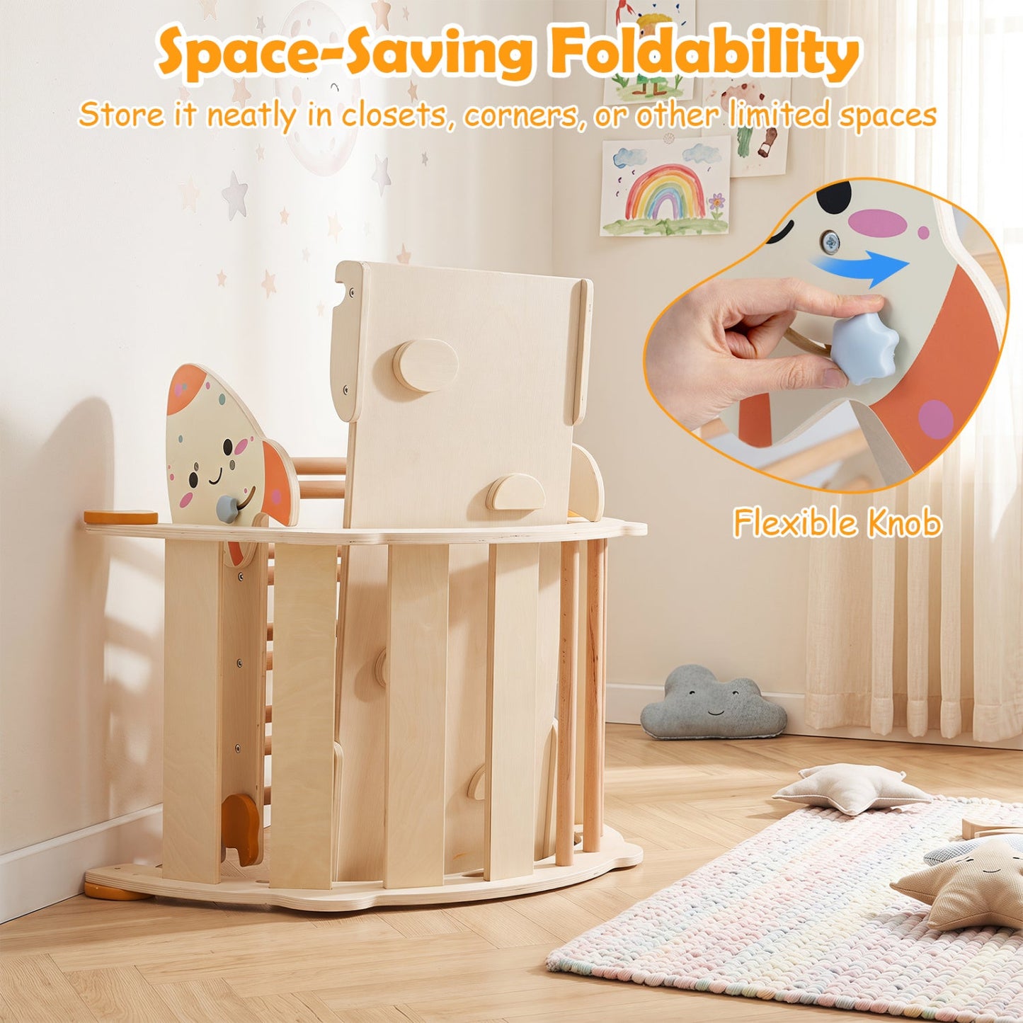 8-in-1 Foldable Climbing Set for Toddlers with Rocket Theme wooden DirectDeals climbing toy in a nursery on Tampa Home & Garden Store
