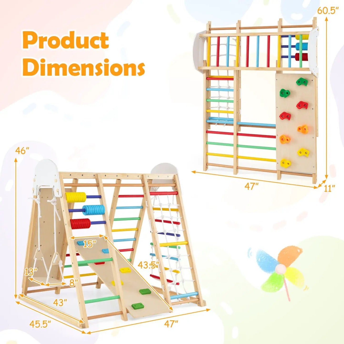 8-in-1 Foldable Jungle Gym With Swing and Bars