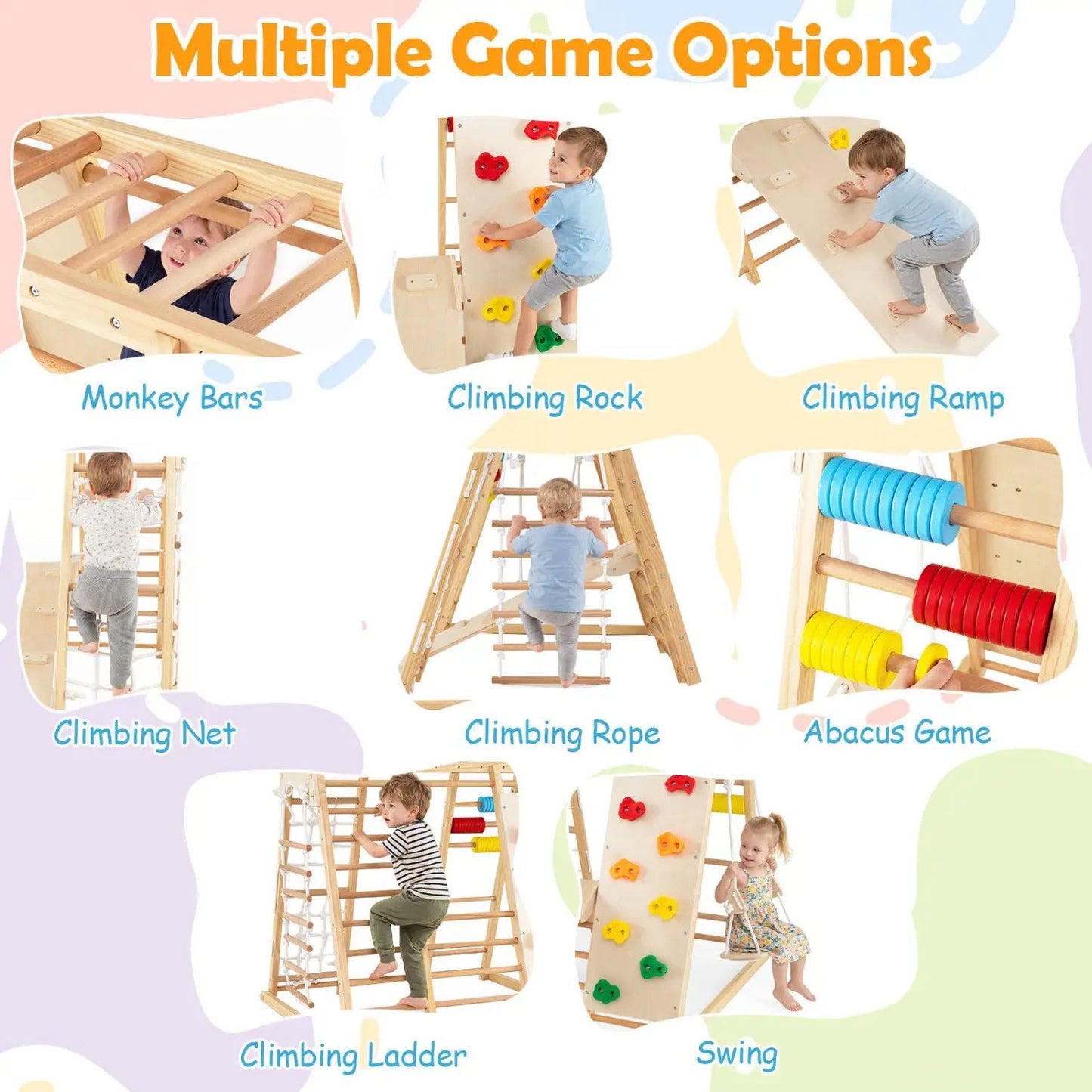 8-in-1 Foldable Jungle Gym With Swing and Bars