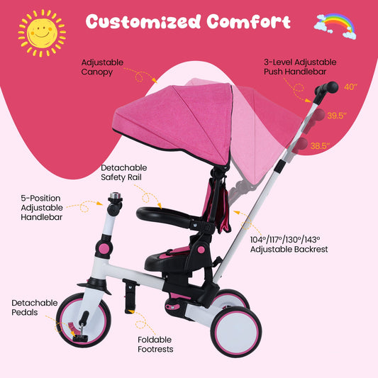 8-in-1 Folding Kids Tricycle with Removable Canopy and Push Handle - Tampa Home & Garden Store