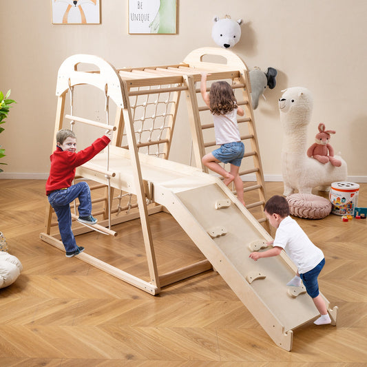 8-in-1 Jungle Gym Wooden Montessori Climber Playset with Slide and Monkey Bar for Kids 3-5 Years Old - Tampa Home & Garden Store