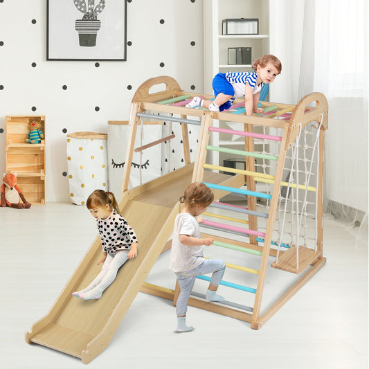 8-in-1 Jungle Gym Wooden Montessori Climber Playset with Slide and Monkey Bar for Kids 3-5 Years Old - Tampa Home & Garden Store