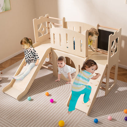 8-in-1 Toddler Indoor Playground by DirectDeals natural wood with slides, climber and chalkboard on Tampa Home & Garden Store
