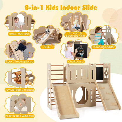 8-in-1 Toddler Wooden Indoor Playground DirectDeals Natural with slide, climber, chalkboard on Tampa Home & Garden Store
