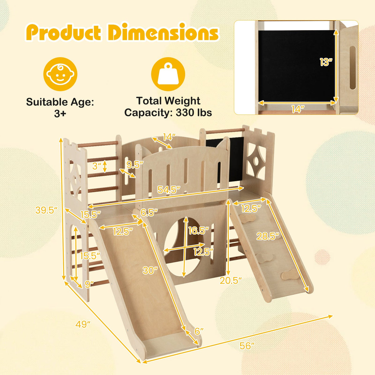 8-in-1 Toddler Slide Wooden Indoor Playground with Climber and Chalkboard in natural finish on Tampa Home & Garden Store