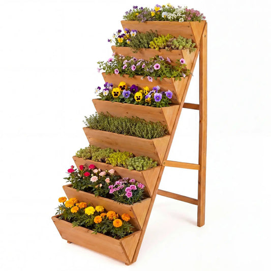 8-tier vertical wooden planter with legs by DirectDeals, natural finish on Tampa Home & Garden Store