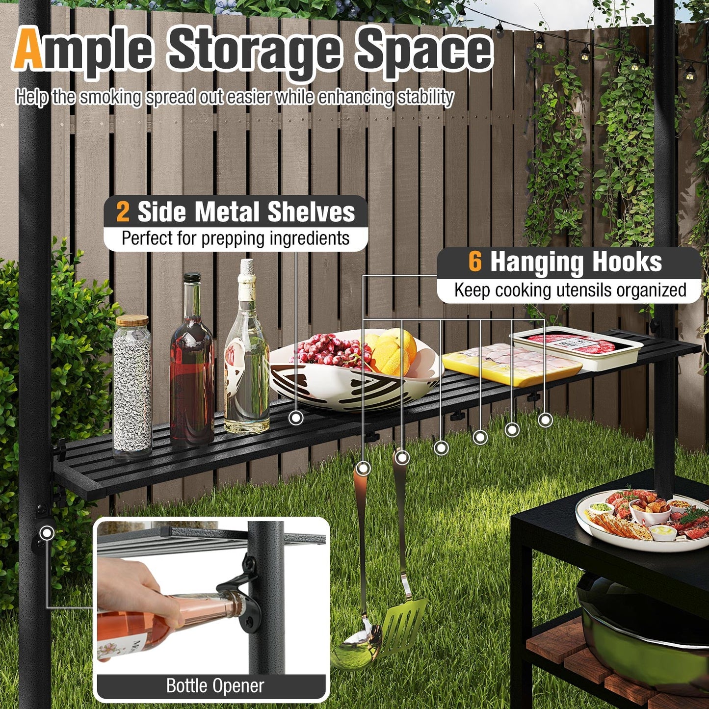 8 x 5 Feet Grill Gazebo with 2 Shelves 6 Hooks and Metal Frame-Gray