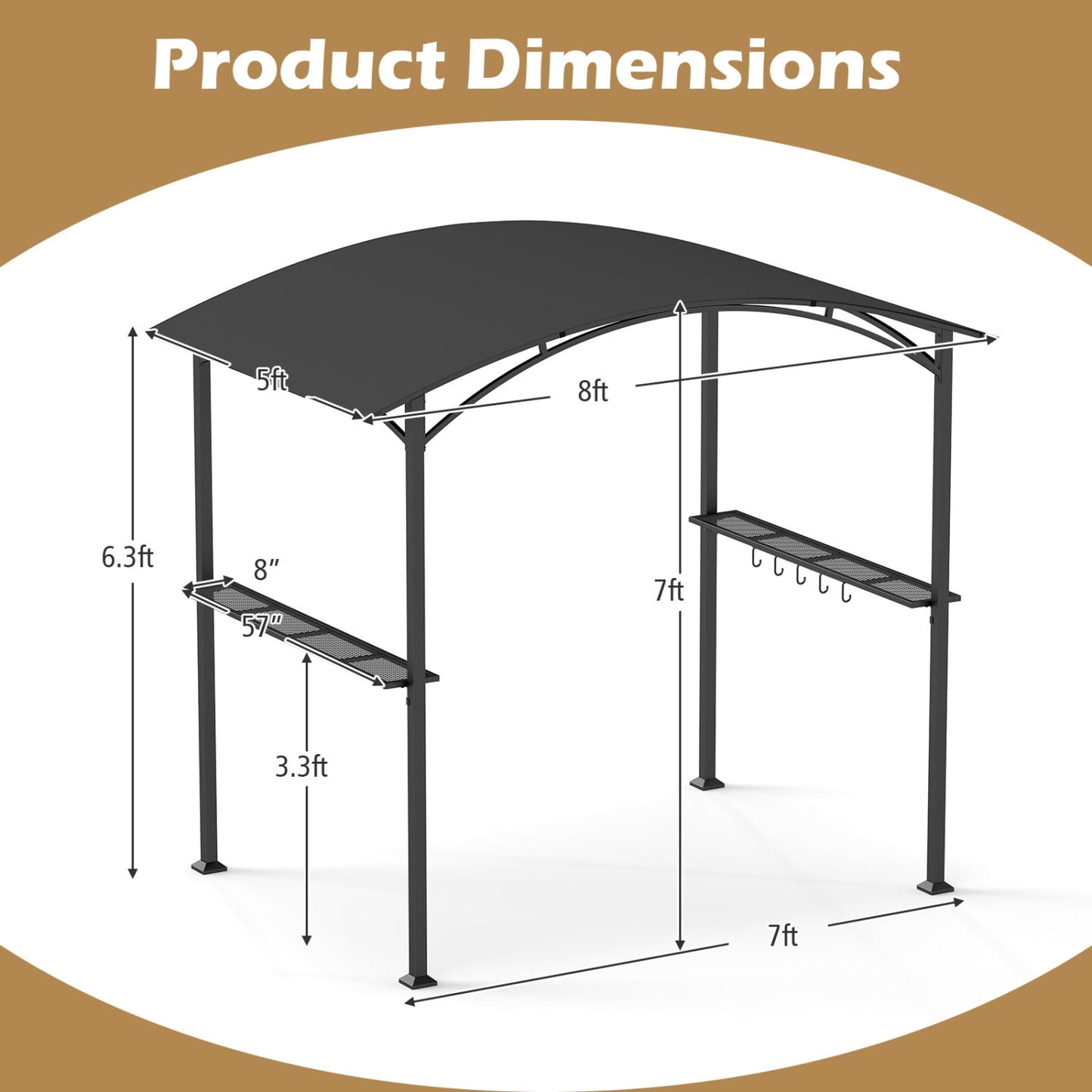 8 by 5 by 7 ft Grill Gazebo Outdoor Canopy