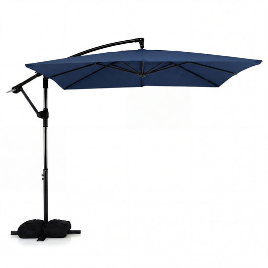 8 x 8 FT Offset Cantilever Patio Umbrella Square Hanging Outdoor Market Umbrella with 360° Rotation