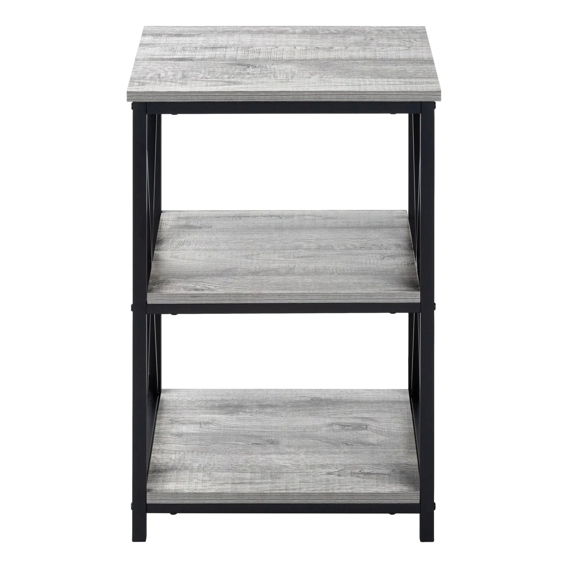 3 Tier Accent Table with gray marble-look surfaces and black metal frame on Tampa Home & Garden Store