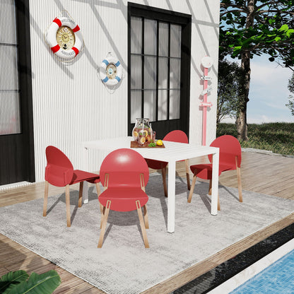 4 Piece Outdoor Set with Polypropylene Chairs HouseOfZazla red orange blue white table on deck on Tampa Home & Garden Store