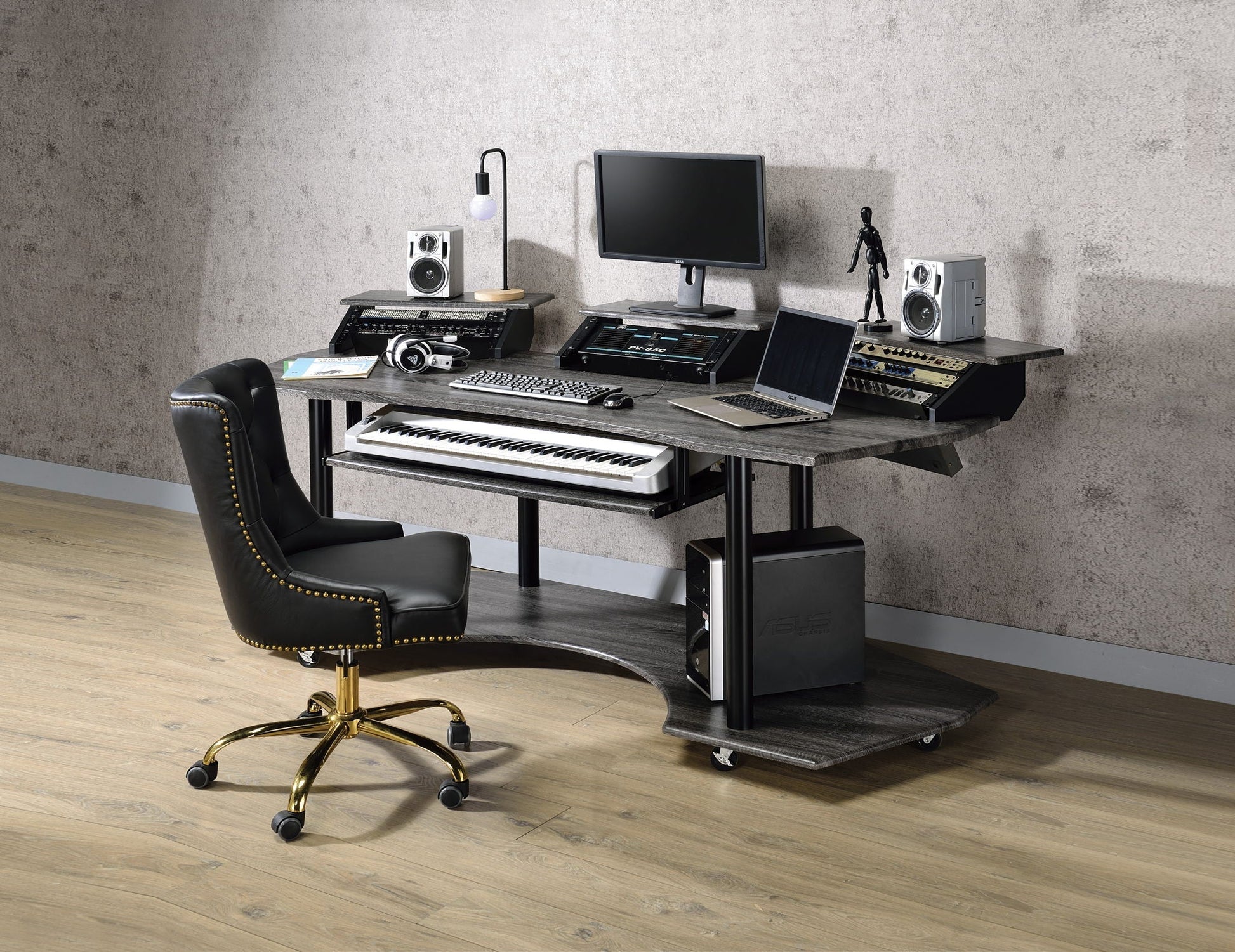 Eleazar Music Recording Studio Desk Wood by HouseOfZazla power workstation with monitor on Tampa Home & Garden Store