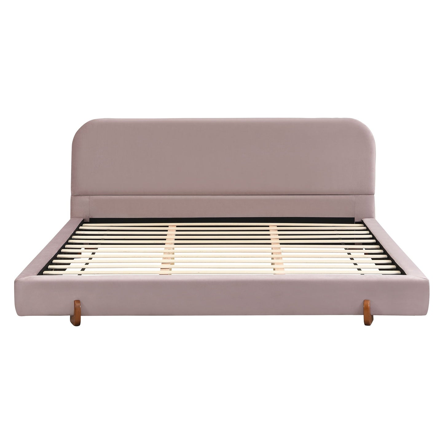 Elegant Upholstered Bed Frame in soft mauve with rounded headboard by HouseOfZazla on Tampa Home & Garden Store