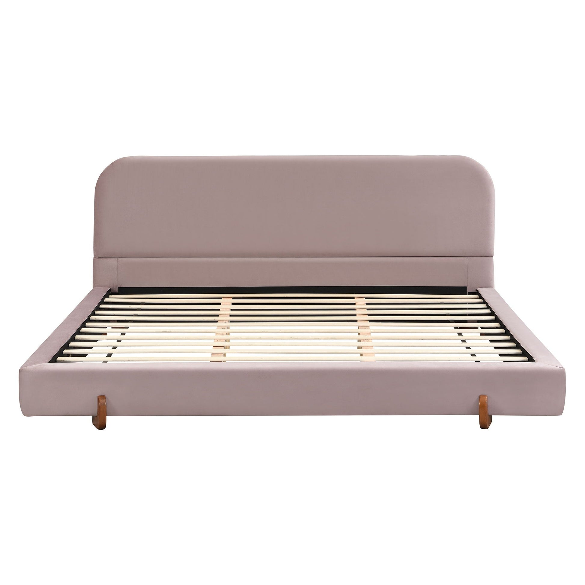 Elegant Upholstered Bed Frame in soft mauve with rounded headboard by HouseOfZazla on Tampa Home & Garden Store