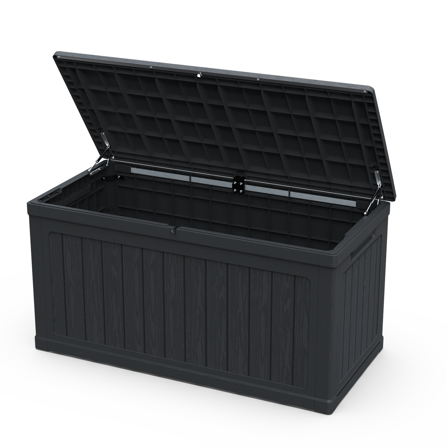 Deck box 230 gallon large outdoor storage XXL black by HouseOfZazla with sturdy lid hinges on Tampa Home & Garden Store