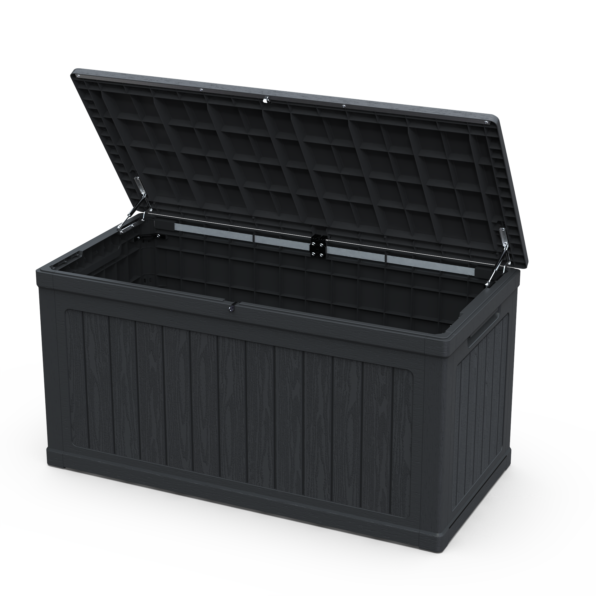 Deck box 230 gallon large outdoor storage XXL black by HouseOfZazla with sturdy lid hinges on Tampa Home & Garden Store