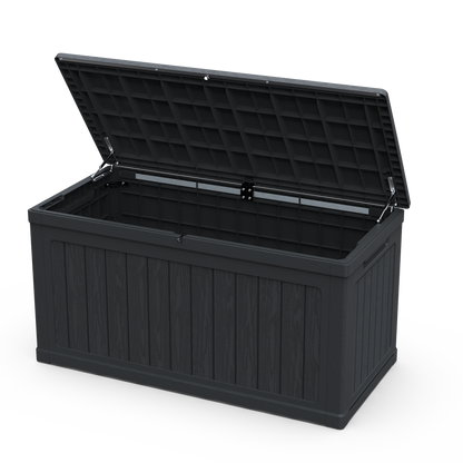 Deck box 230 gallon large outdoor storage XXL black by HouseOfZazla with sturdy lid hinges on Tampa Home & Garden Store