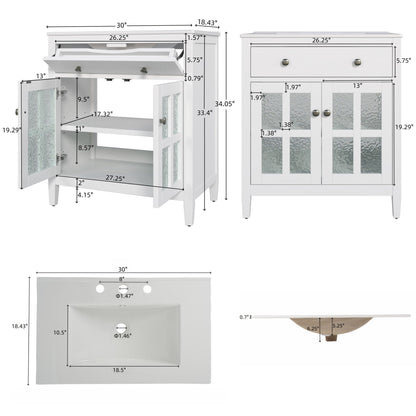 Bathroom Vanity with ceramic sink, white finish, adjustable shelf and tip-out tray on Tampa Home & Garden Store