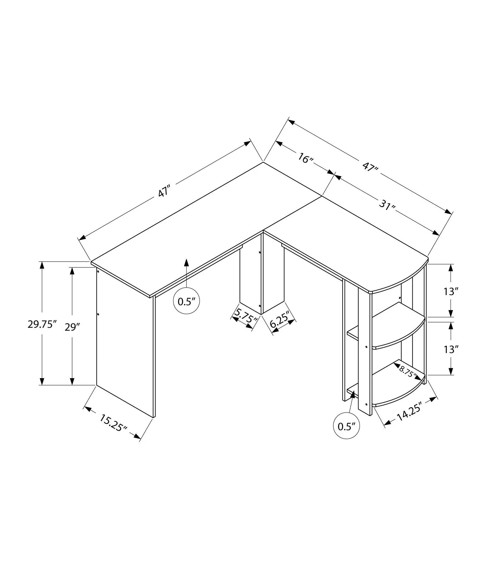 Corner L-shaped computer desk in walnut with storage shelves on Tampa Home & Garden Store