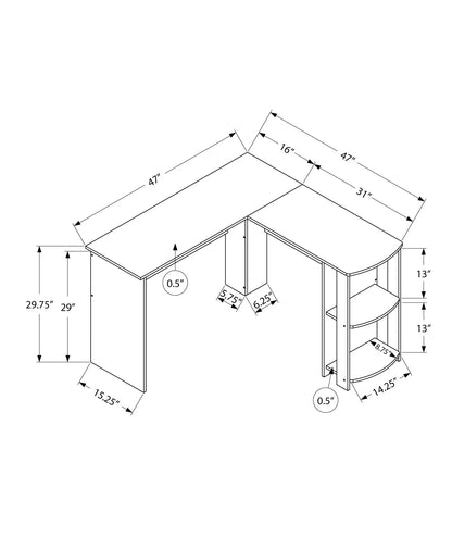 Corner L-shaped computer desk in walnut with storage shelves on Tampa Home & Garden Store