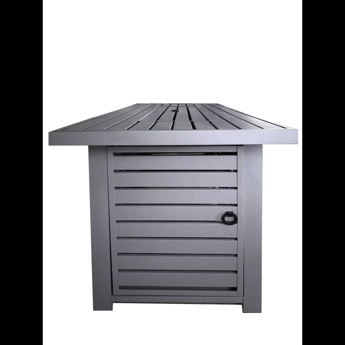 Propane outdoor fire pit table with lid, gray steel top by Unique Piece Furniture on Tampa Home & Garden Store