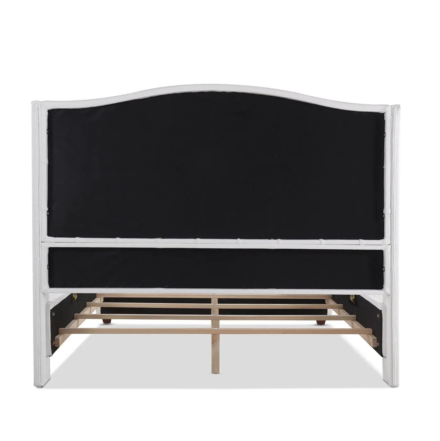 Marcella Upholstered Shelter Headboard Bed, frame with black fabric panels Unique Piece on Tampa Home & Garden Store